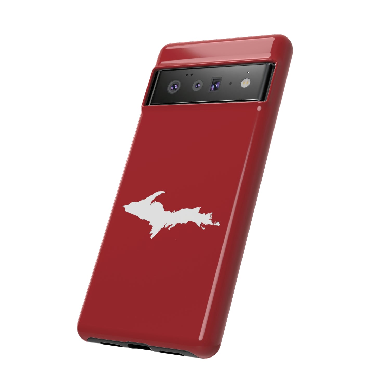 Michigan Upper Peninsula Tough Phone Case (Thimbleberry Red w/ UP Outline) | Samsung & Pixel Android