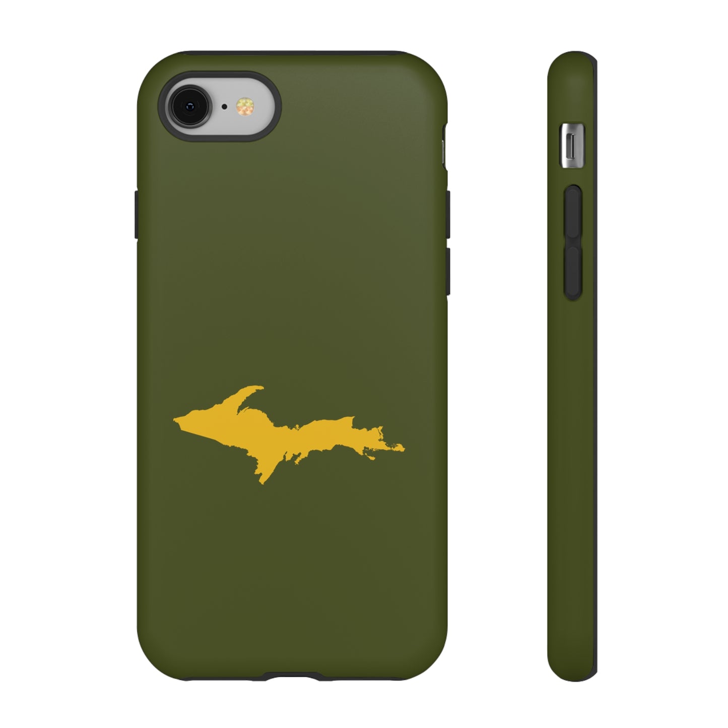 Michigan Upper Peninsula Tough Phone Case (Army Green w/ Gold UP Outline) | Apple iPhone