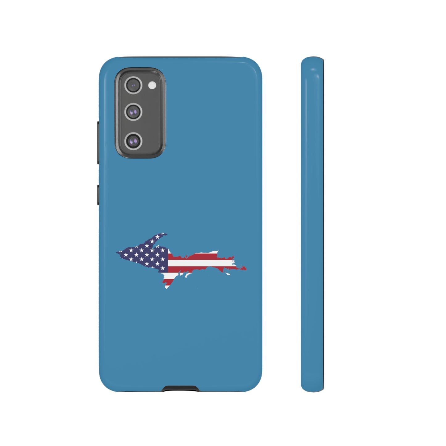 Michigan Upper Peninsula Tough Phone Case (Lake Michigan Blue w/ UP USA Flag Outline) | Samsung & Pixel Android