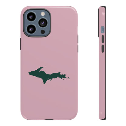 Michigan Upper Peninsula Tough Phone Case (Pink w/ Green UP Outline) | Apple iPhone