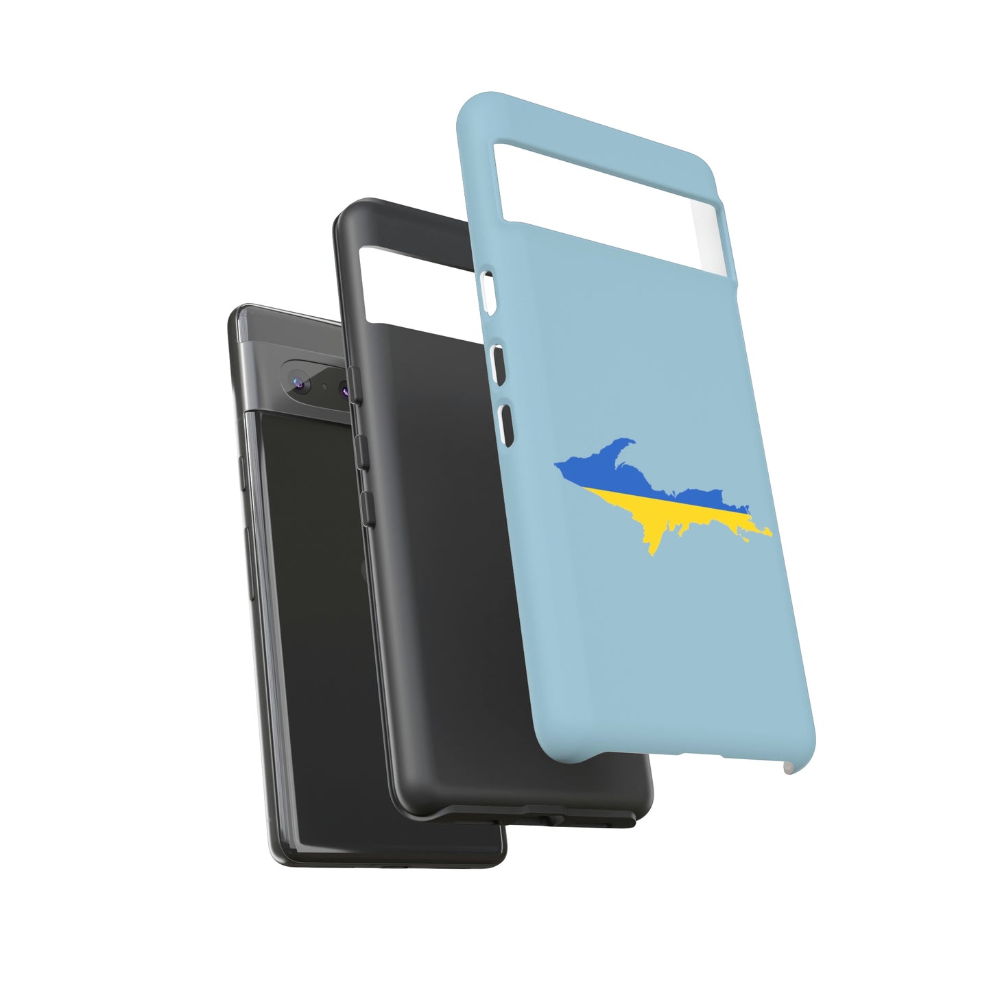 Michigan Upper Peninsula Tough Phone Case (Opal Blue w/ UP Ukraine Flag Outline) | Samsung & Pixel Android