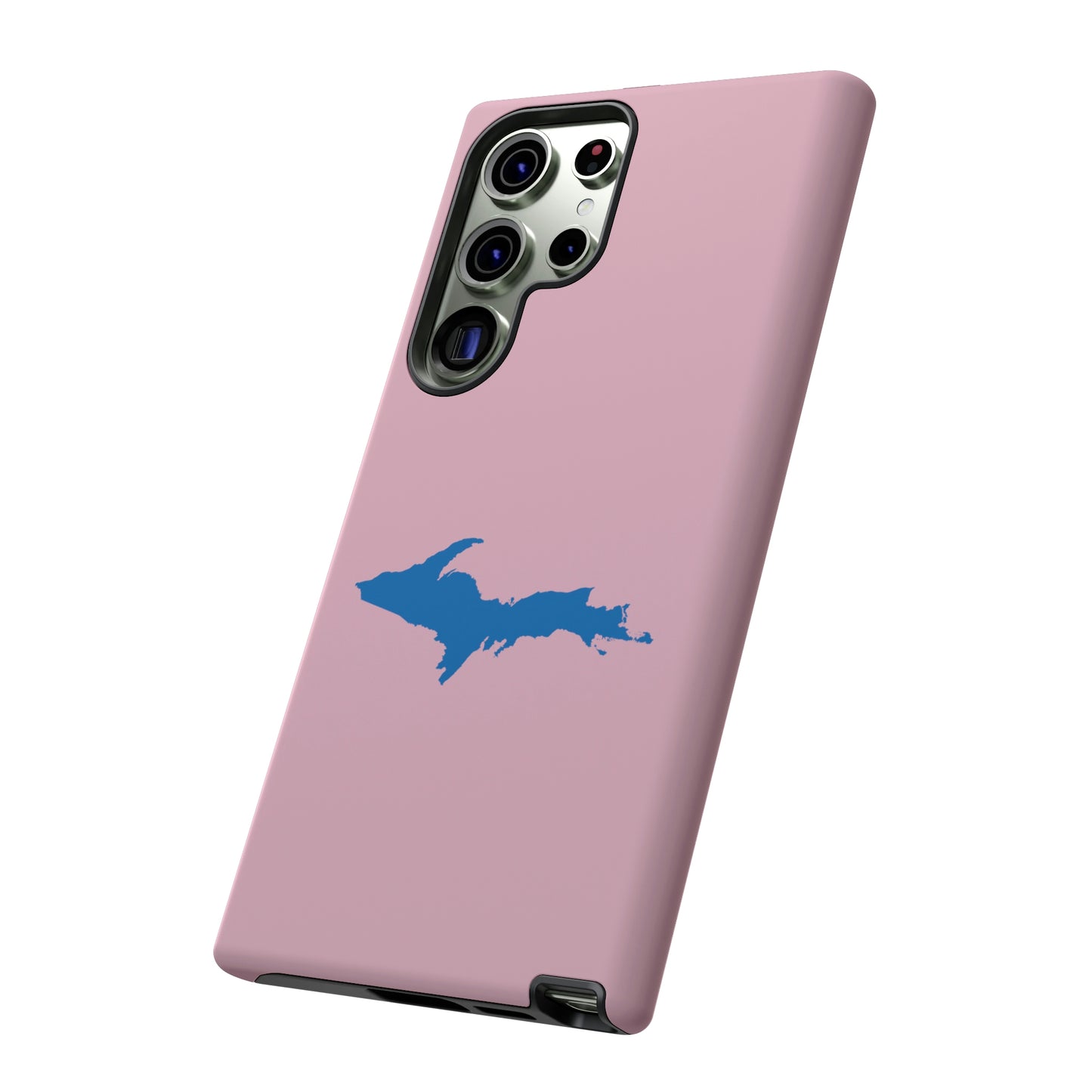 Michigan Upper Peninsula Tough Phone Case (Pink w/ Azure UP Outline) | Samsung & Pixel Android