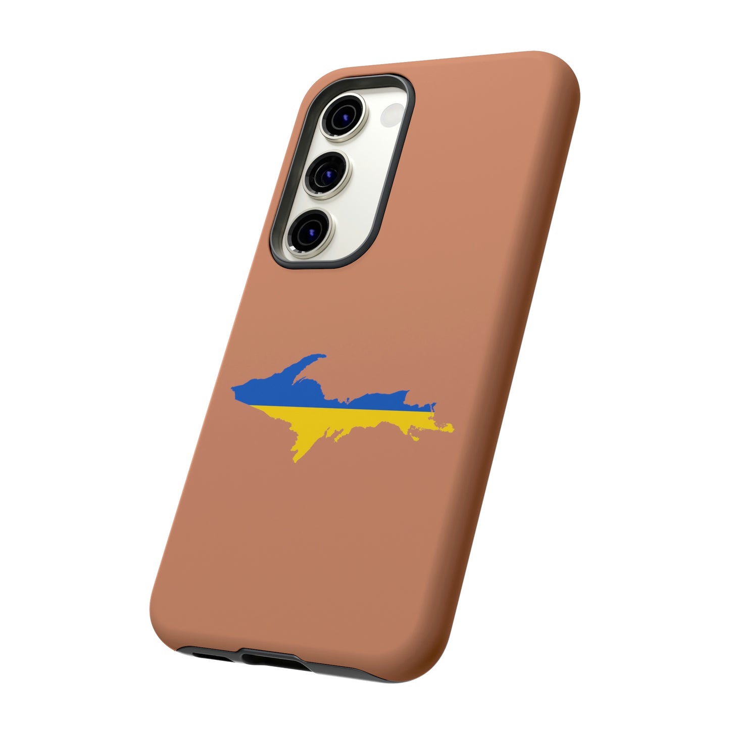 Michigan Upper Peninsula Tough Phone Case (Copper Color w/ UP Ukraine Flag Outline) | Samsung & Pixel Android