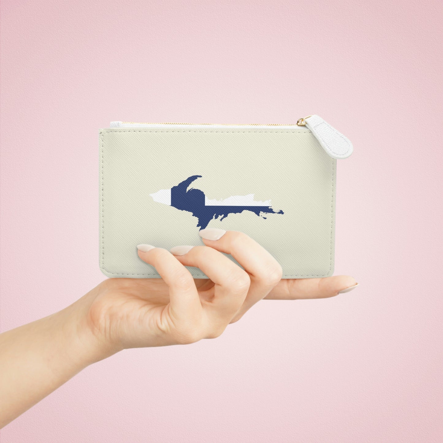 Michigan Upper Peninsula Mini Clutch Bag (Ivory Color w/ UP Finland Flag Outline)