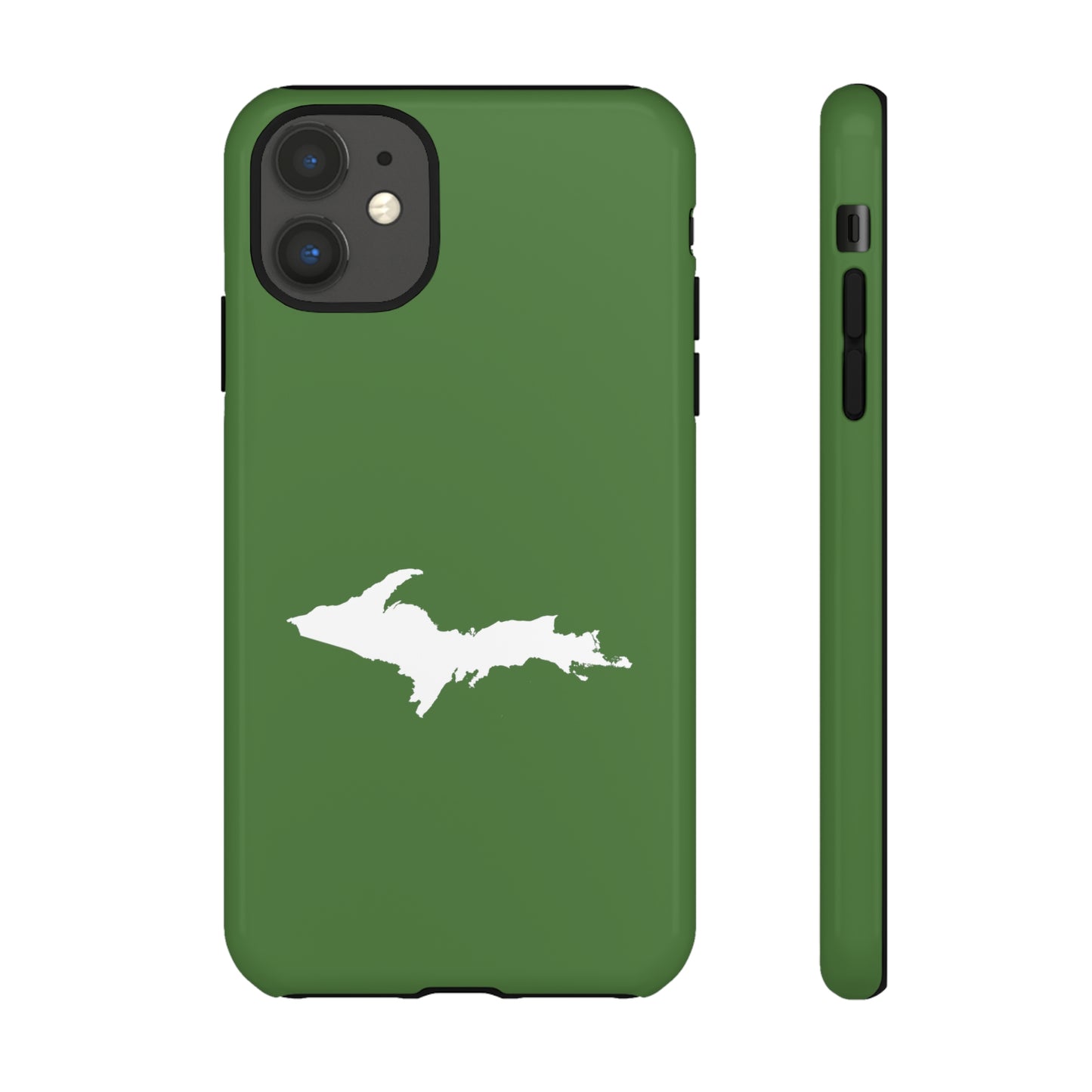 Michigan Upper Peninsula Tough Phone Case (Pine Green w/ UP Outline) | Apple iPhone