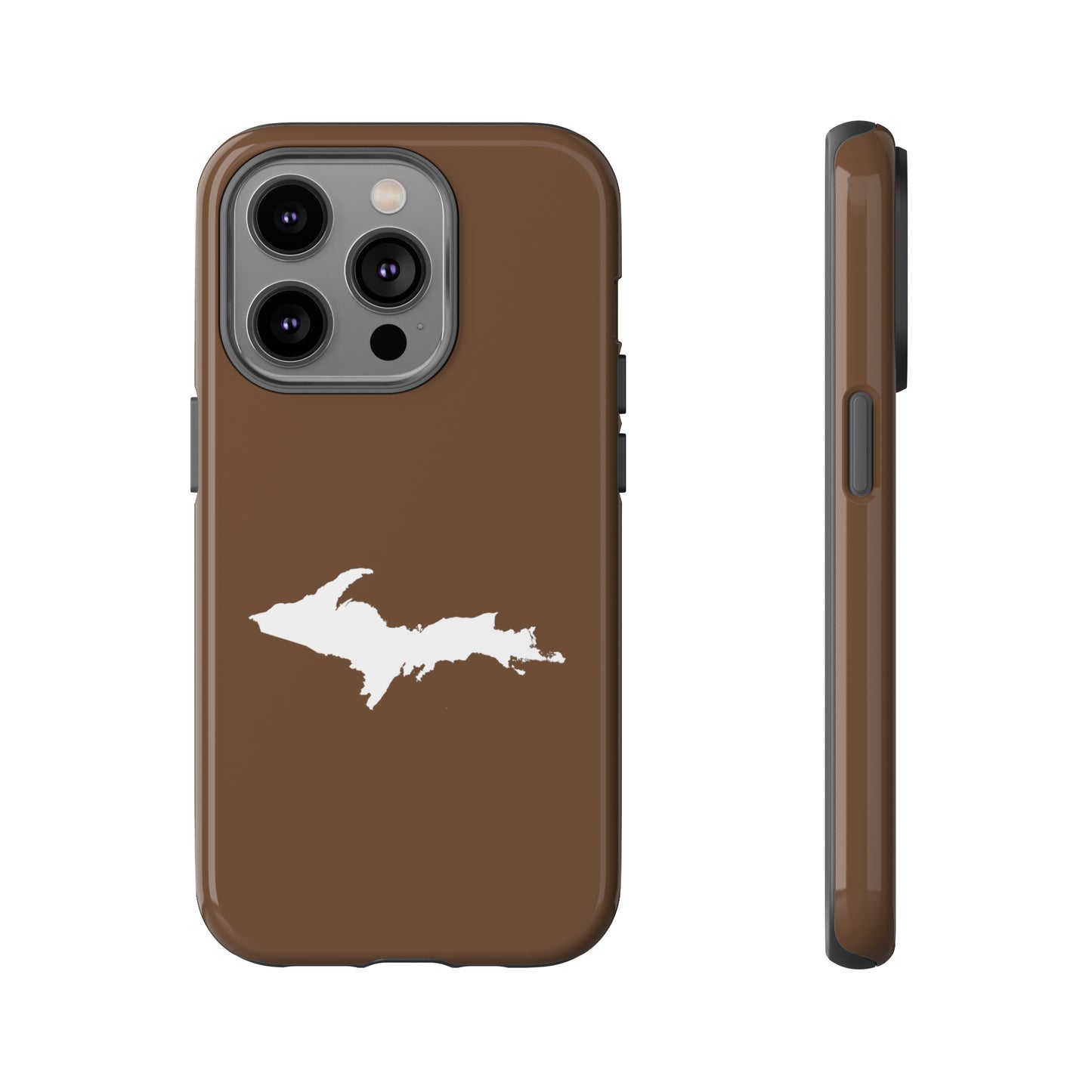 Michigan Upper Peninsula Tough Phone Case (Coffee Color w/ UP Outline) | Apple iPhone