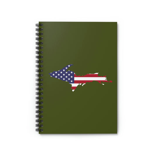 Michigan Upper Peninsula Spiral Notebook (w/ UP USA Flag Outline) | Army Green