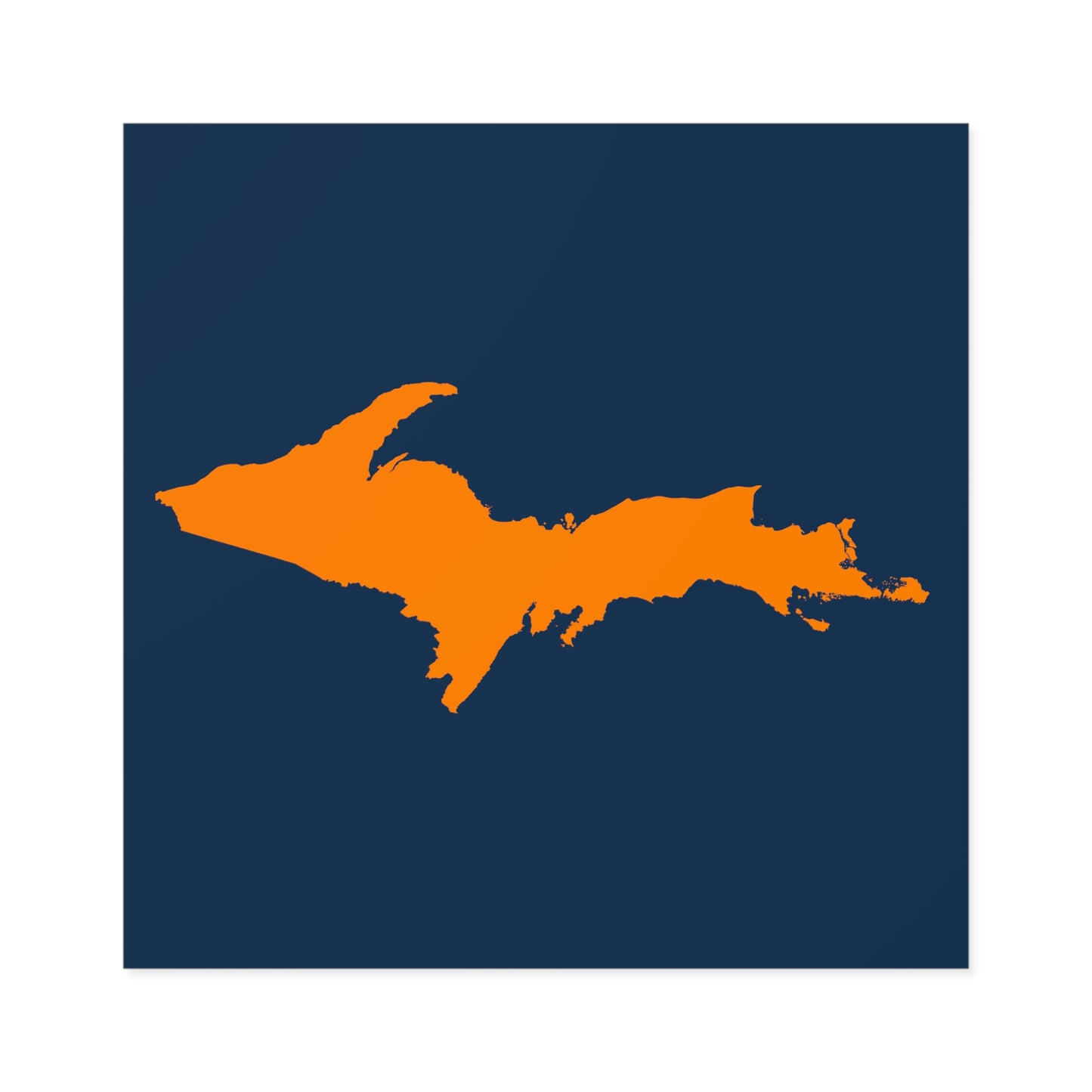 Michigan Upper Peninsula Square Sticker (Navy w/ Orange UP Outline) | Indoor/Outdoor