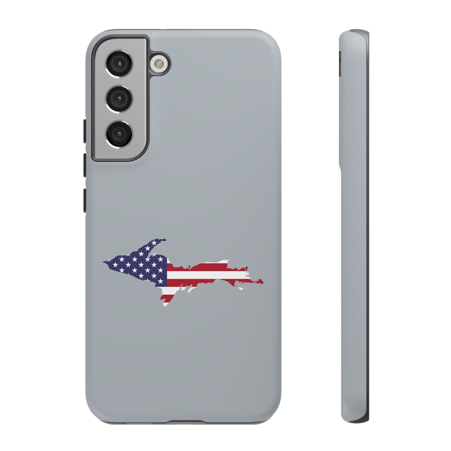 Michigan Upper Peninsula Tough Phone Case (Silver w/ UP USA Flag Outline) | Samsung & Pixel Android