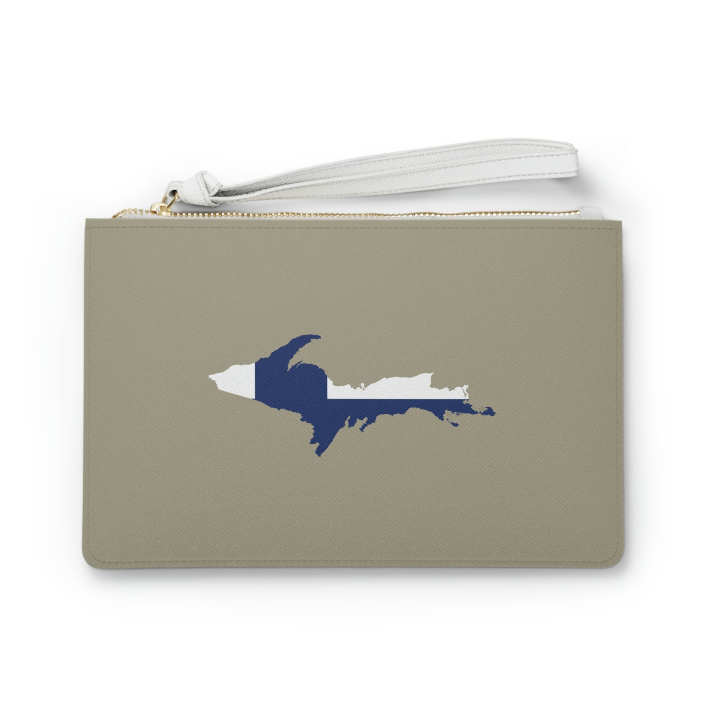 Michigan Upper Peninsula Clutch Bag (Petoskey Stone Beige w/ UP Finland Flag Outline)