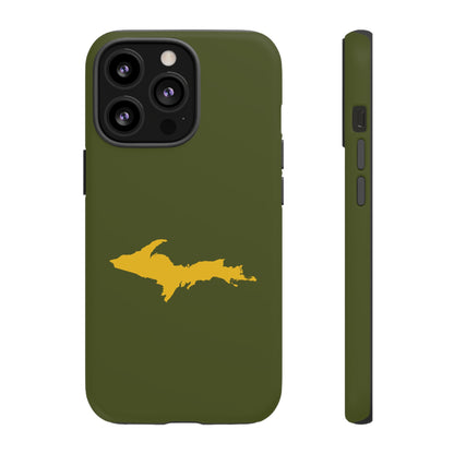 Michigan Upper Peninsula Tough Phone Case (Army Green w/ Gold UP Outline) | Apple iPhone