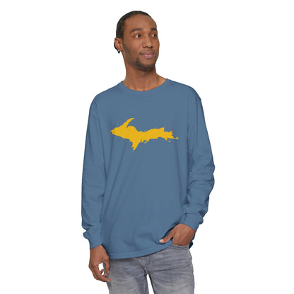 Michigan Upper Peninsula Garment-Dyed T-Shirt (w/ Gold UP Outline) | Unisex Long Sleeve