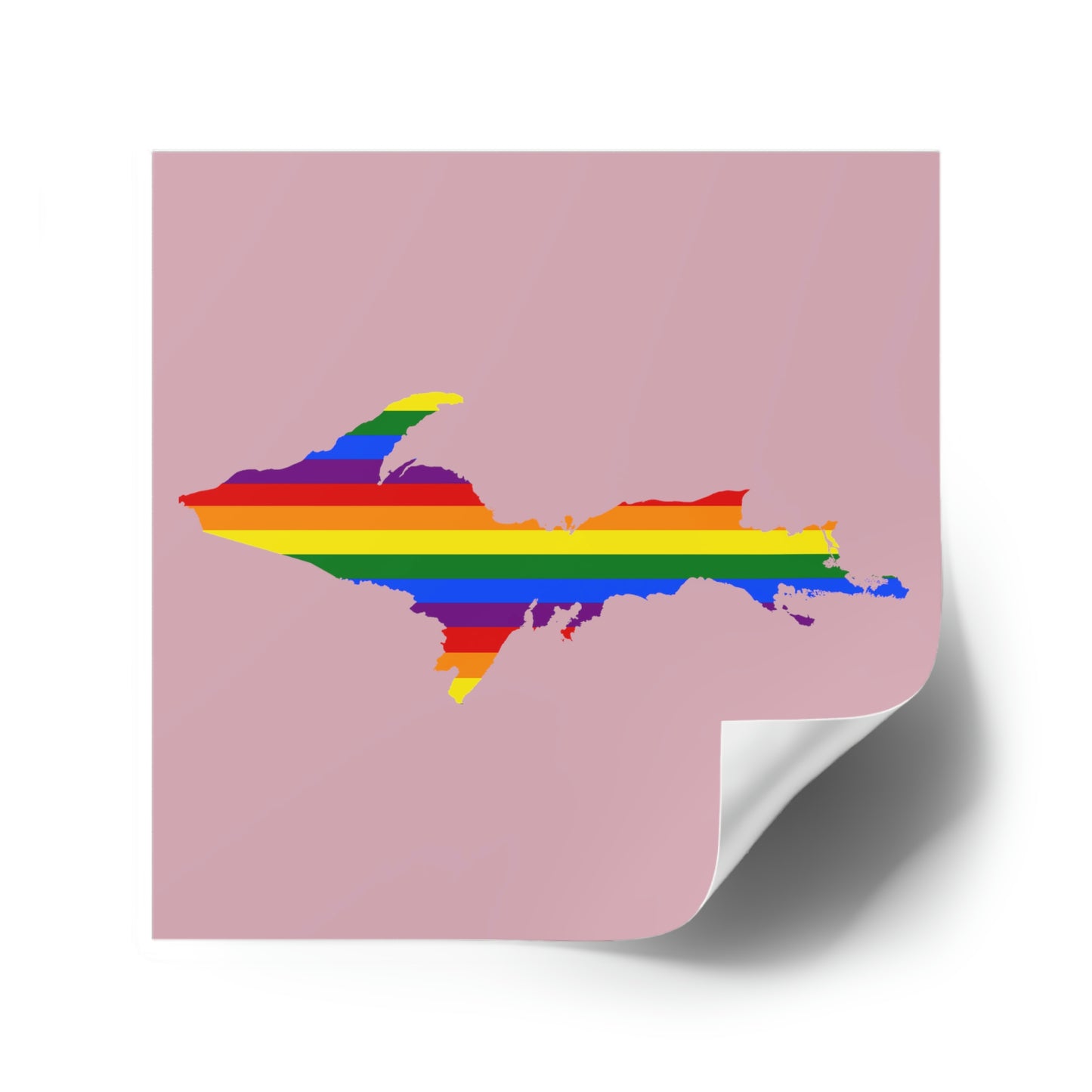 Michigan Upper Peninsula Square Sticker (Pink w/ UP Pride Flag Outline) | Indoor/Outdoor