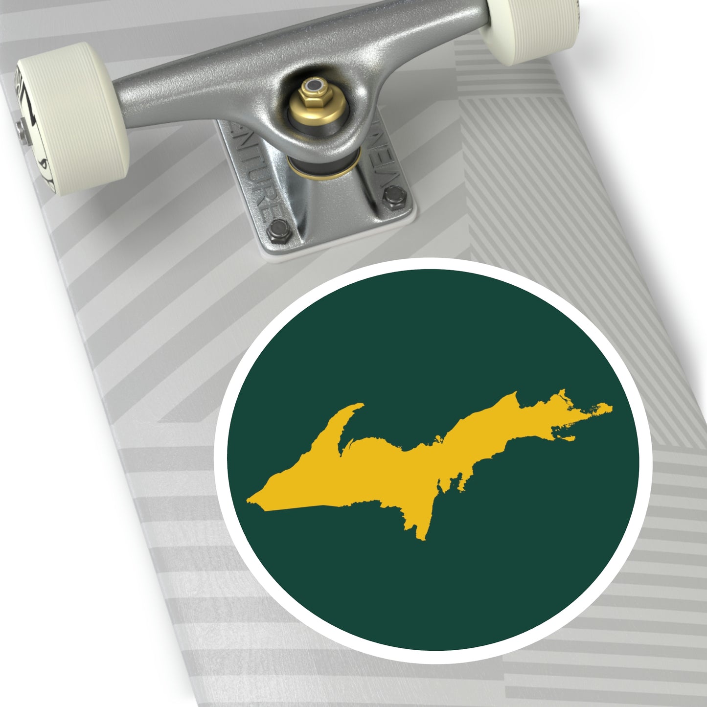 Michigan Upper Peninsula Round Stickers (Green w/ Gold UP Outline) | Indoor\Outdoor