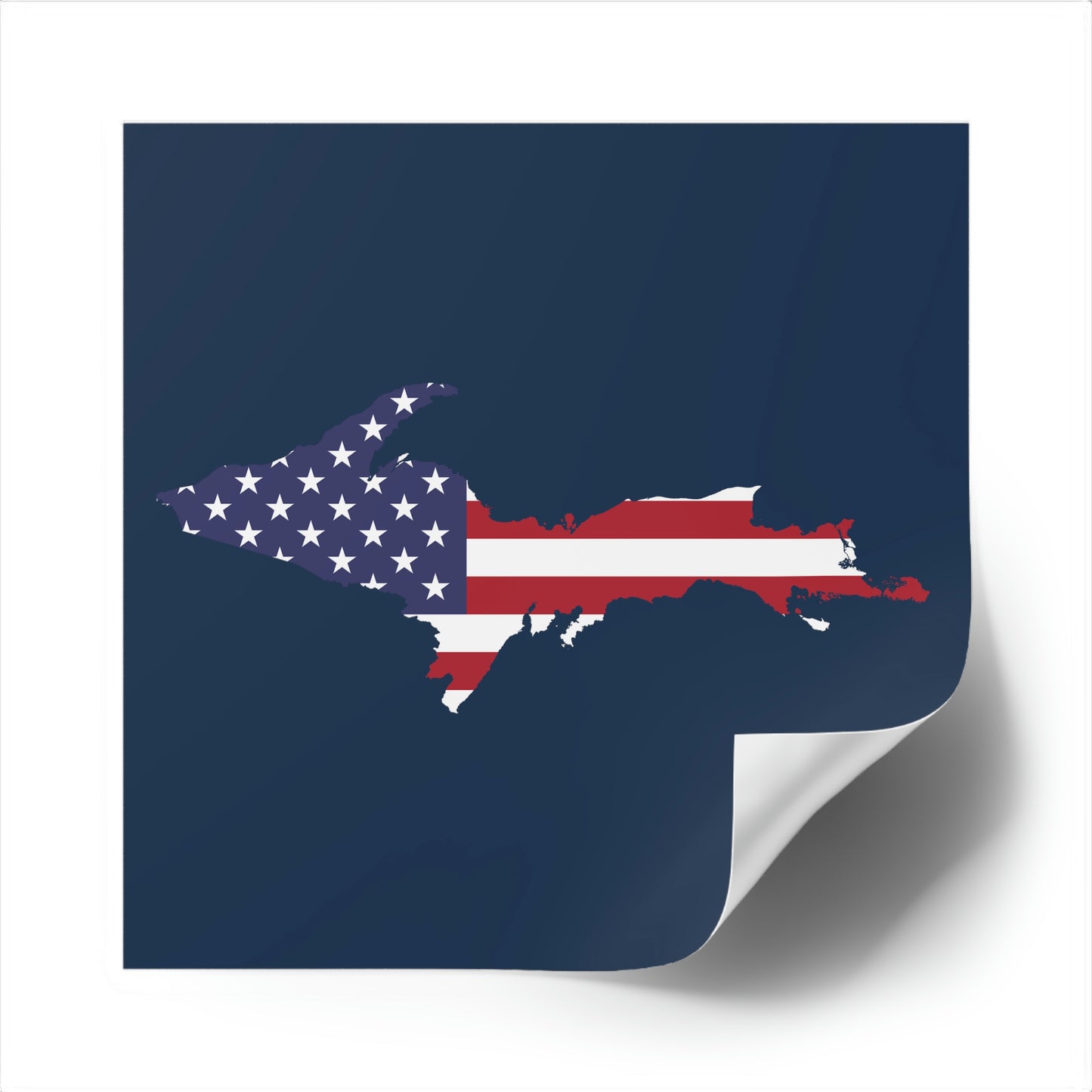 Michigan Upper Peninsula Square Sticker (Navyw/ UP USA Flag Outline) | Indoor/Outdoor