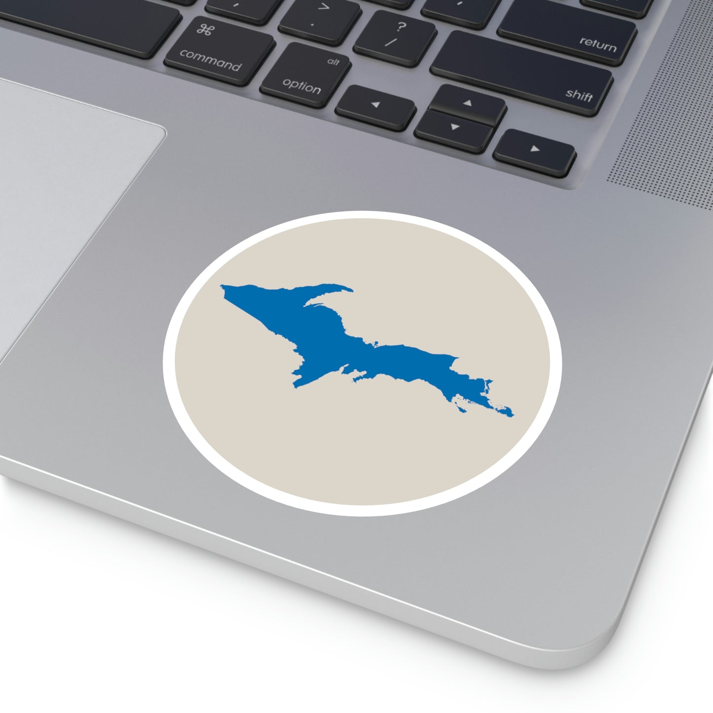 Michigan Upper Peninsula Round Stickers (Canvas Color w/ Azure UP Outline) | Indoor\Outdoor