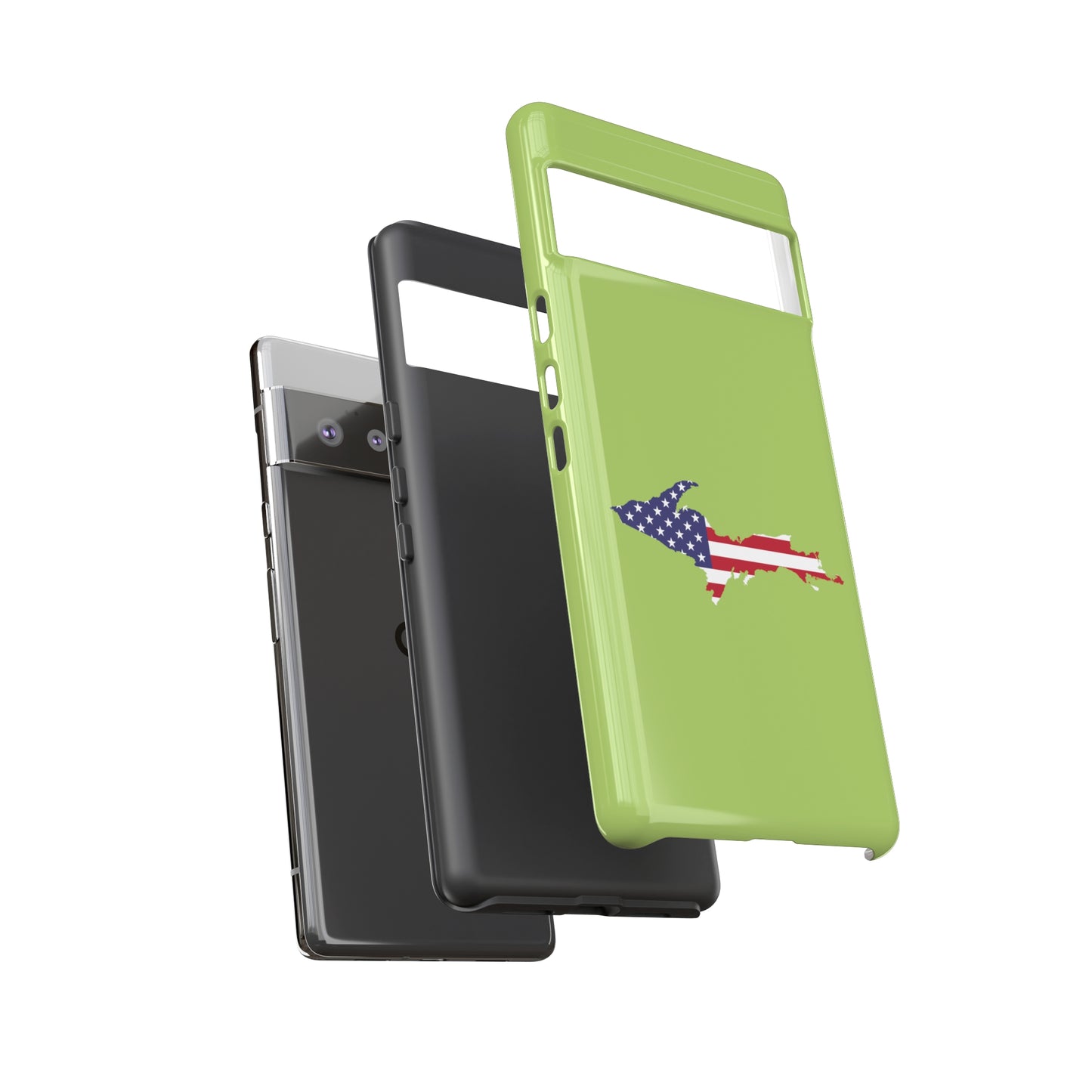 Michigan Upper Peninsula Tough Phone Case (Gooseberry Green w/ UP USA Flag Outline) | Samsung & Pixel Android