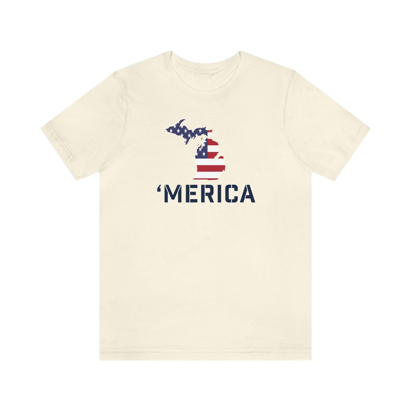 Michigan 'Merica' T-Shirt (Military Stencil Font w/ MI USA Flag Outline) | Unisex Standard Fit