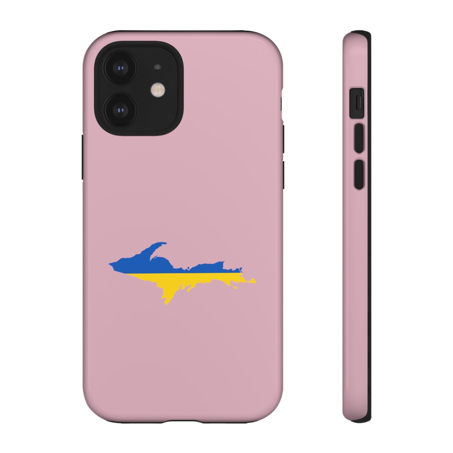 Michigan Upper Peninsula Tough Phone Case (Pink w/ UP Ukraine Flag Outline) | Apple iPhone