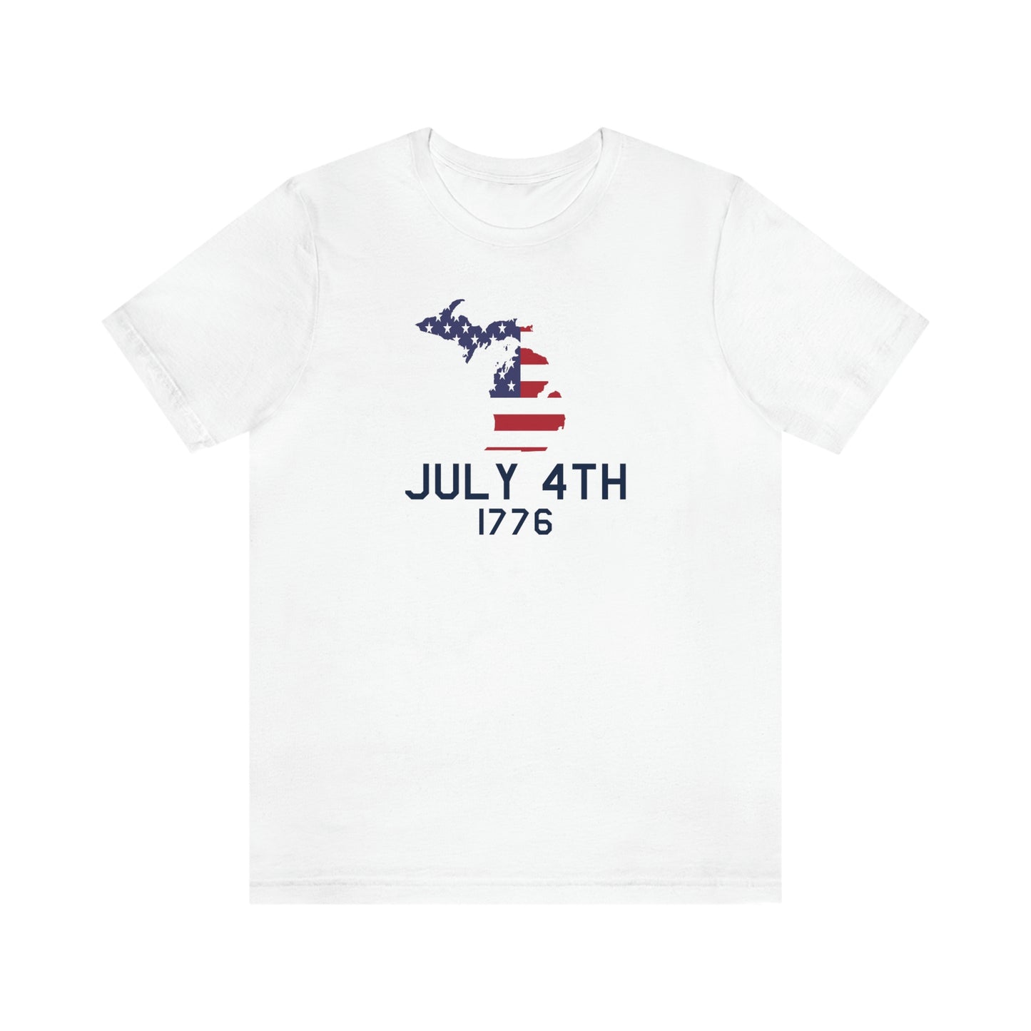 Michigan 'July 4th 1776' T-Shirt (USN Stencil Font w/ MI USA Outline) | Unisex Standard Fit