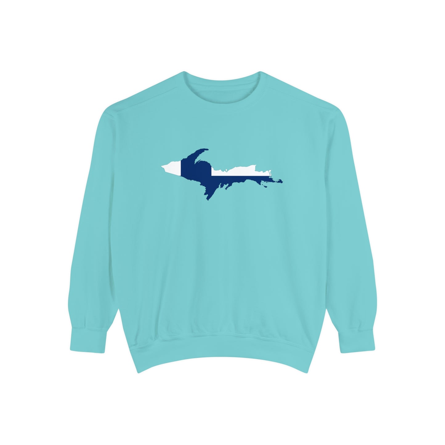 Michigan Upper Peninsula Sweatshirt (w/ UP Finland Flag Outline) | Unisex Garment Dyed