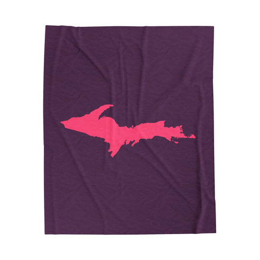 Michigan Upper Peninsula Plush Blanket (w/ Pink UP Outline) | Plum