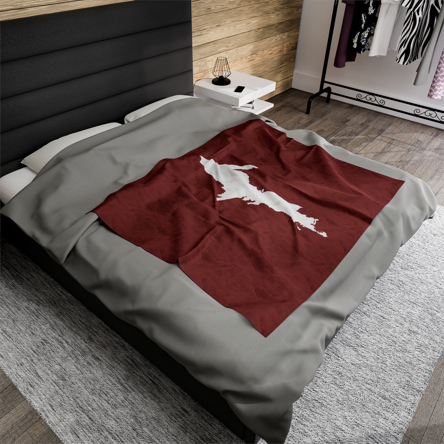 Michigan Upper Peninsula Plush Blanket (w/ UP Outline) | Ore Dock Red