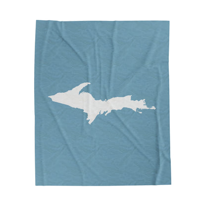 Michigan Upper Peninsula Plush Blanket (w/ UP Outline) | Opal Blue