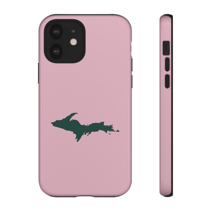 Michigan Upper Peninsula Tough Phone Case (Pink w/ Green UP Outline) | Apple iPhone