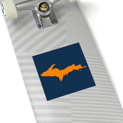 Michigan Upper Peninsula Square Sticker (Navy w/ Orange UP Outline) | Indoor/Outdoor