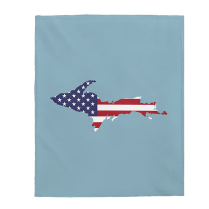 Michigan Upper Peninsula Plush Blanket (w/ UP USA Flag Outline) | Opal Blue