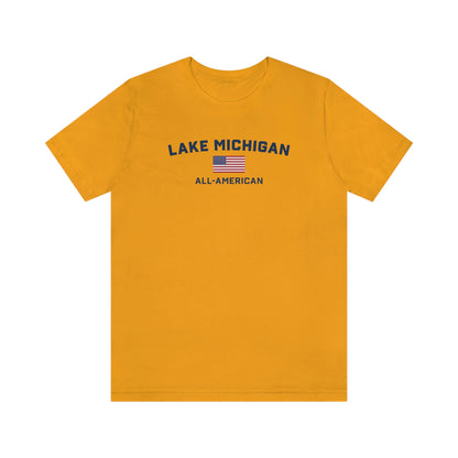 'Lake Michigan All American' T-Shirt (w/USA Flag Outline) | Unisex Standard Fit