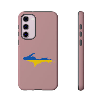 Michigan Upper Peninsula Tough Phone Case (Cherry Blossom Pink w/ UP Ukraine Flag Outline) | Samsung & Pixel Android