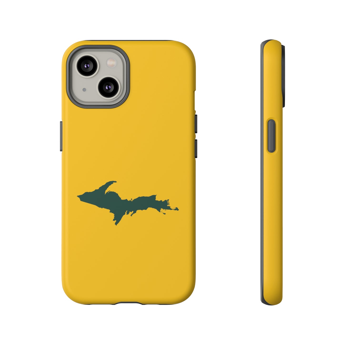 Michigan Upper Peninsula Tough Phone Case (Gold w/ Green UP Outline) | Apple iPhone