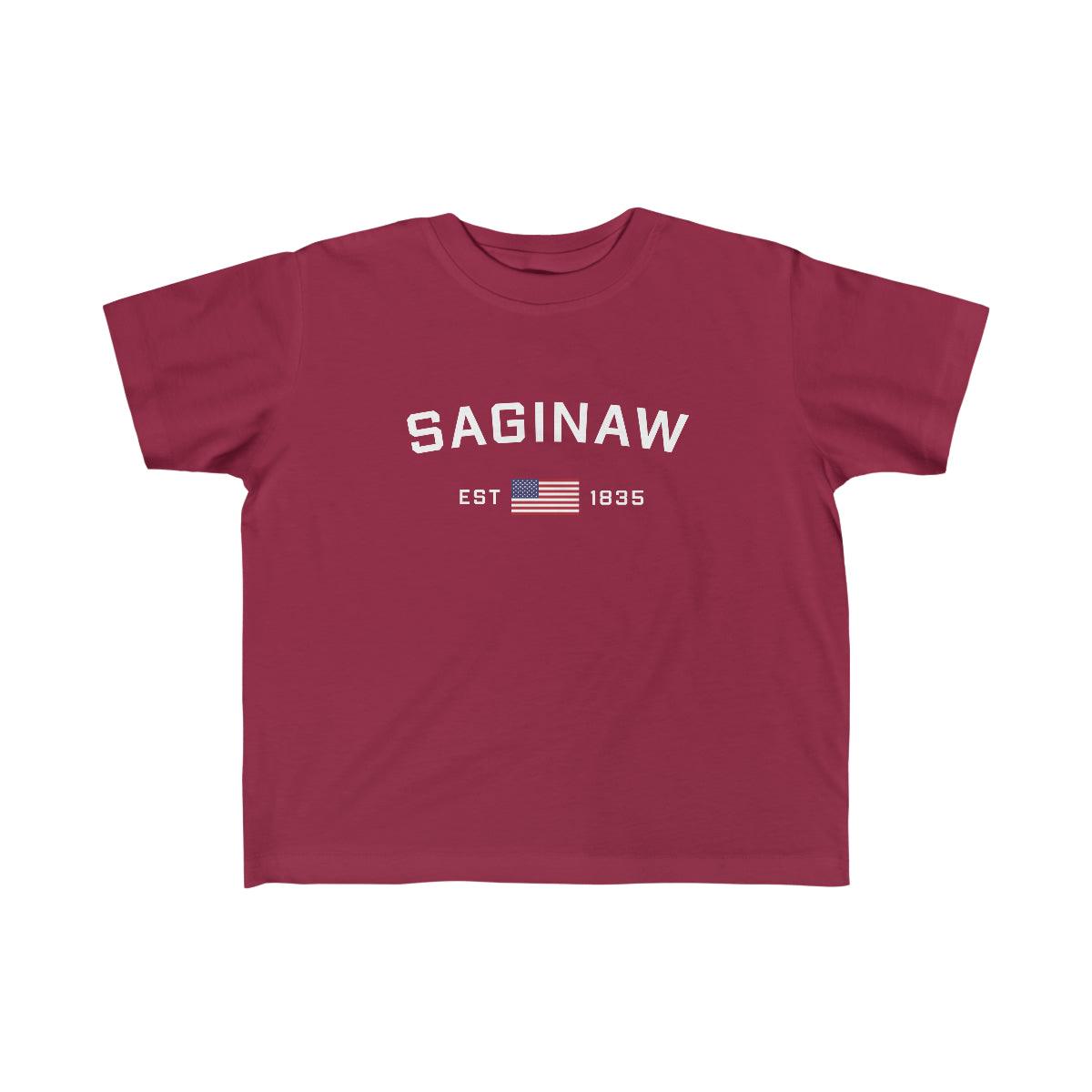 'Saginaw EST 1835' ' T-Shirt  (w/USA Flag Outline) | Toddler Short Sleeve - Circumspice Michigan