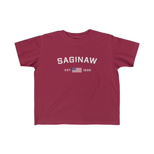 'Saginaw EST 1835' ' T-Shirt  (w/USA Flag Outline) | Toddler Short Sleeve - Circumspice Michigan