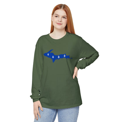 Michigan Upper Peninsula Garment-Dyed T-Shirt (w/ UP Quebec Flag Outline) | Unisex Long Sleeve