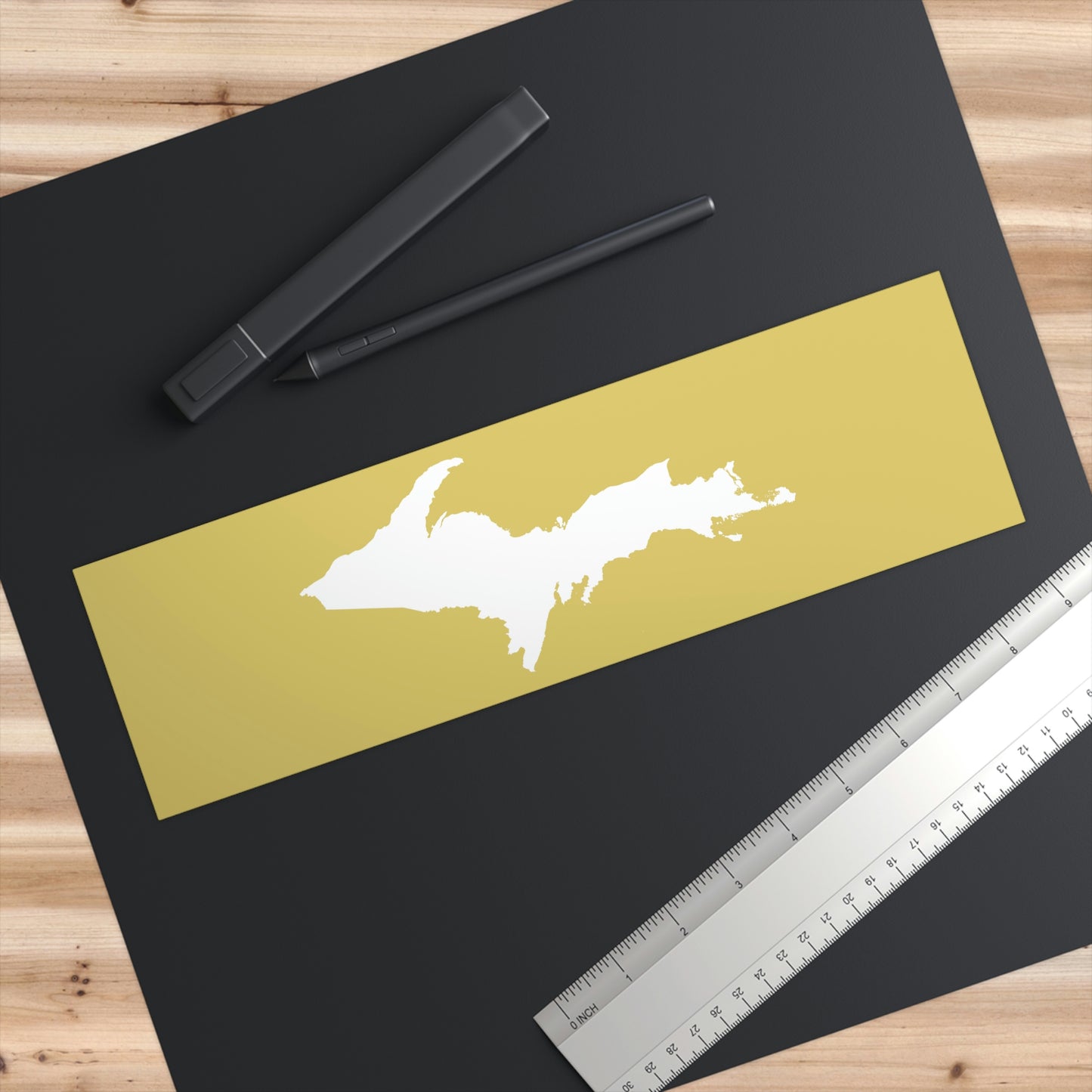 Michigan Upper Peninsula Bumper Sticker (w/ UP Outline) | Plum Yellow Background