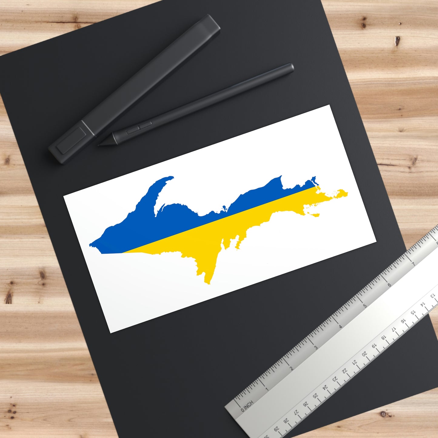 Michigan Upper Peninsula Bumper Stickers (w/ UP Ukraine Flag Outline) | White Background