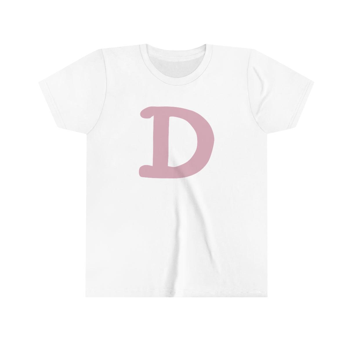 Detroit 'Old French D' T-Shirt (Pink Full Body Outline) | Youth Short Sleeve - Circumspice Michigan