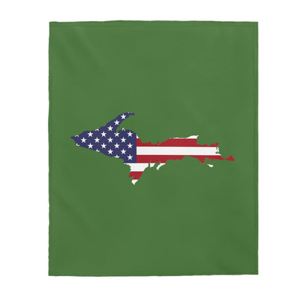 Michigan Upper Peninsula Plush Blanket (w/ UP USA Flag Outline) | Pine Green