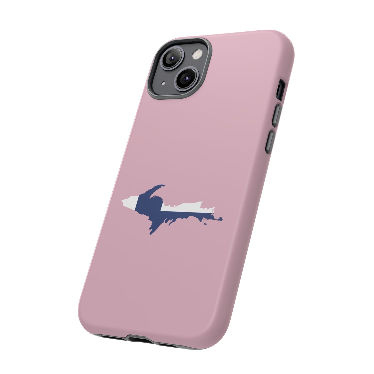 Michigan Upper Peninsula Tough Phone Case (Pink w/ UP Finland Flag Outline) | Apple iPhone