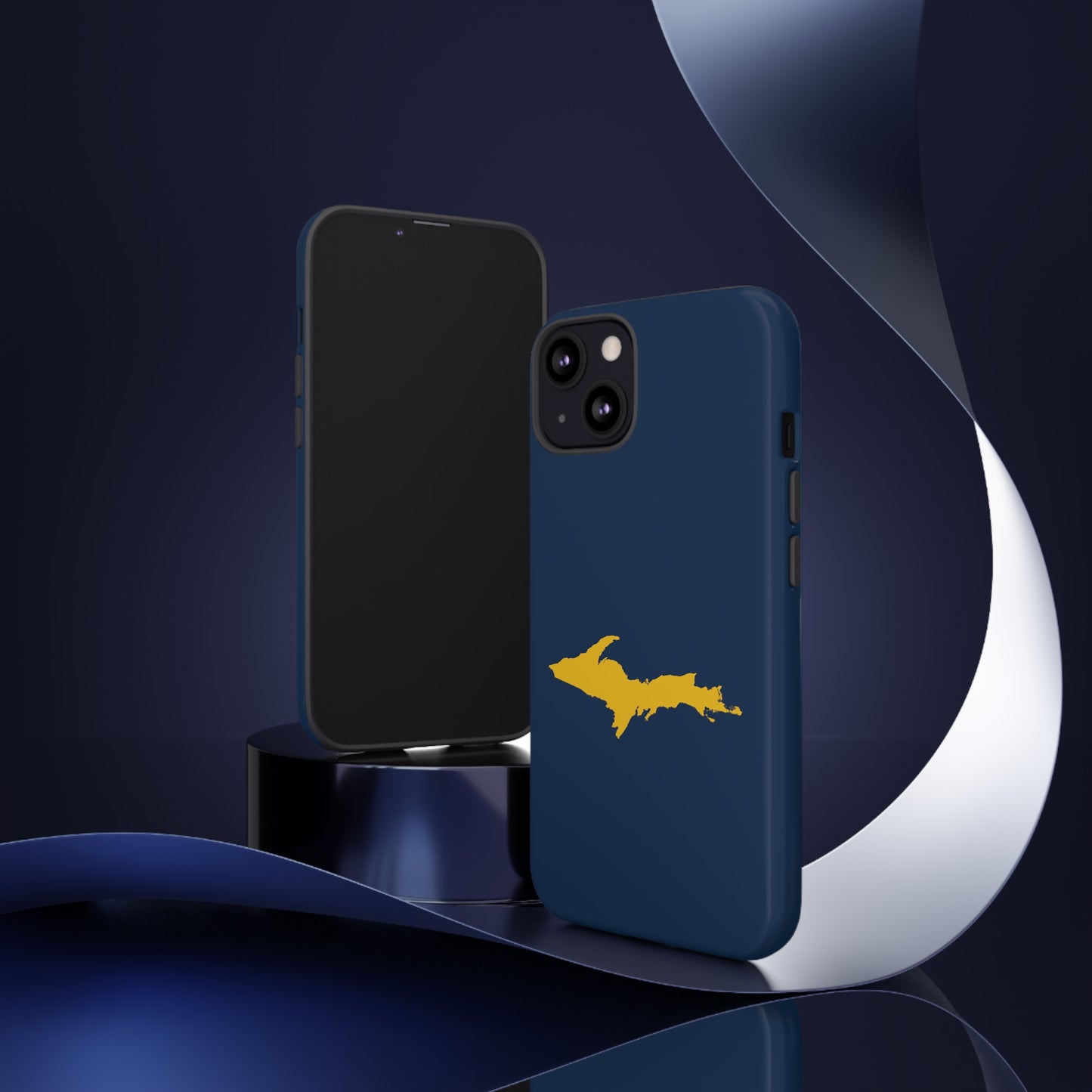 Michigan Upper Peninsula Tough Phone Case (Navy w/ Gold UP Outline) | Apple iPhone