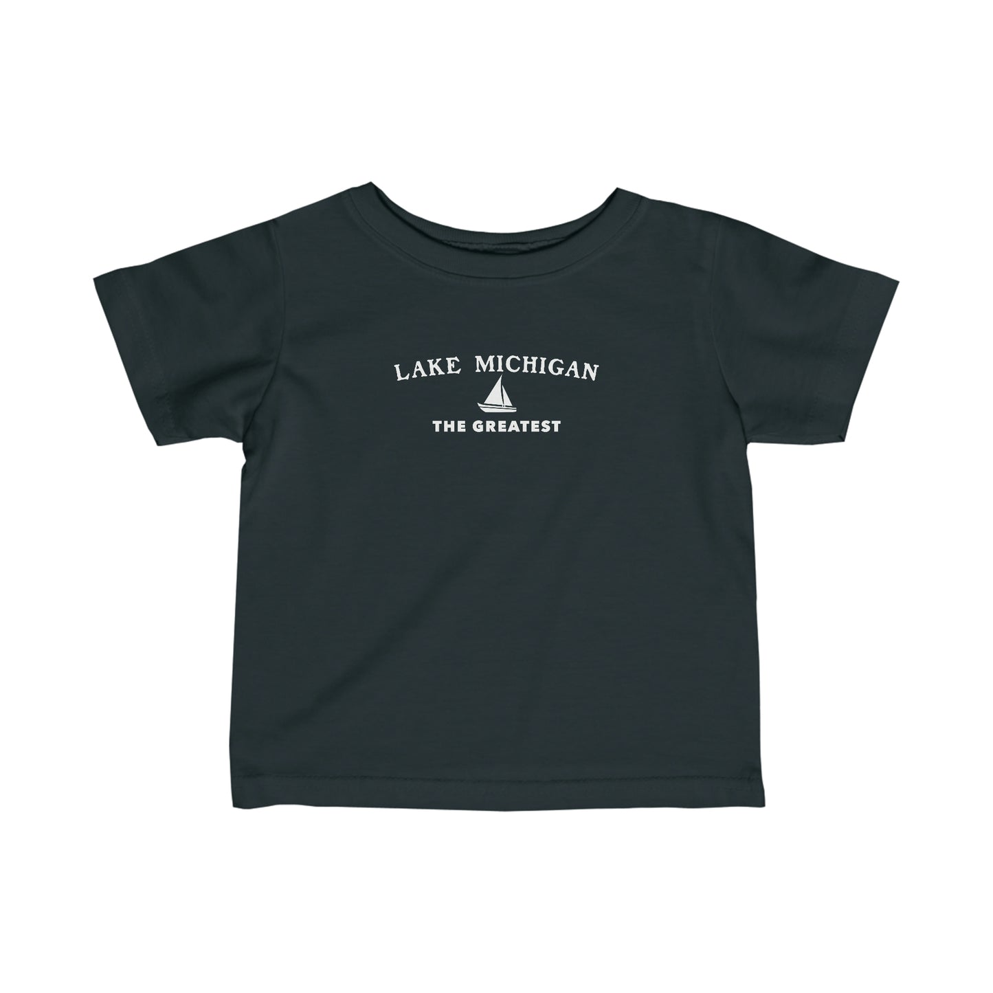 'Lake MIchigan The Greatest' T-Shirt (w/ Sailboat Outline) |  Infant Short Sleeve