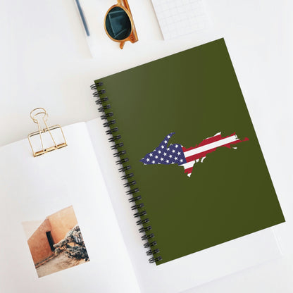 Michigan Upper Peninsula Spiral Notebook (w/ UP USA Flag Outline) | Army Green