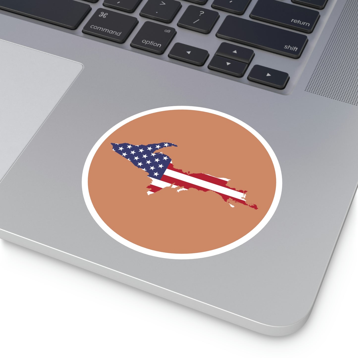 Michigan Upper Peninsula Round Stickers (Copper w/ UP USA Flag Outline) | Indoor\Outdoor