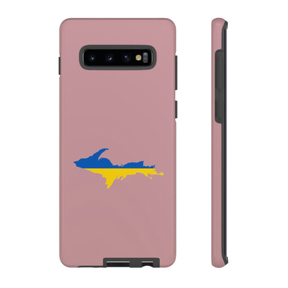 Michigan Upper Peninsula Tough Phone Case (Cherry Blossom Pink w/ UP Ukraine Flag Outline) | Samsung & Pixel Android