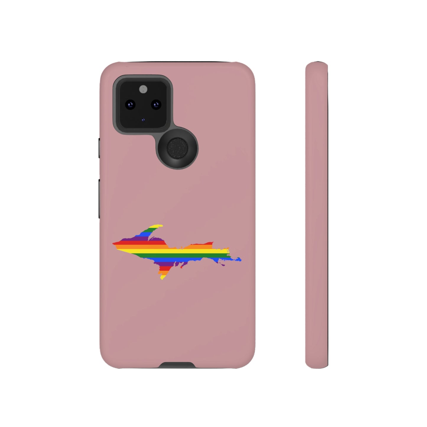 Michigan Upper Peninsula Tough Phone Case (Cherry Blossom Pink w/ UP Pride Flag Outline) | Samsung & Pixel Android