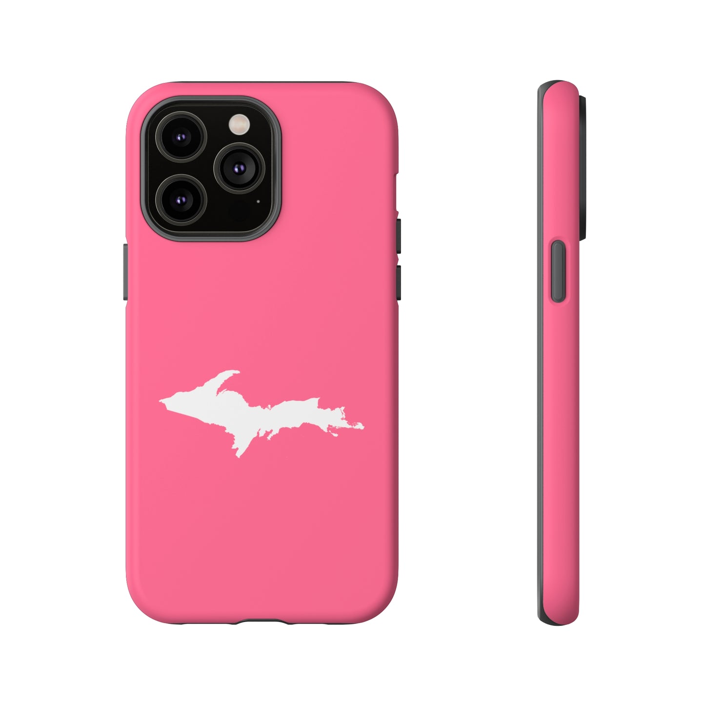 Michigan Upper Peninsula Tough Phone Case (Rhodochrosite Pink w/ UP Outline) | Apple iPhone