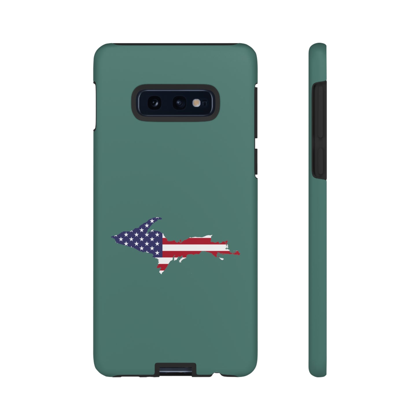 Michigan Upper Peninsula Tough Phone Case (Copper Green w/ UP USA Flag Outline) | Samsung & Pixel Android